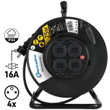 Electraline 20868128D - Prolongador eléctrico (IP44 profesional (25 m, con enrollamiento), color negro