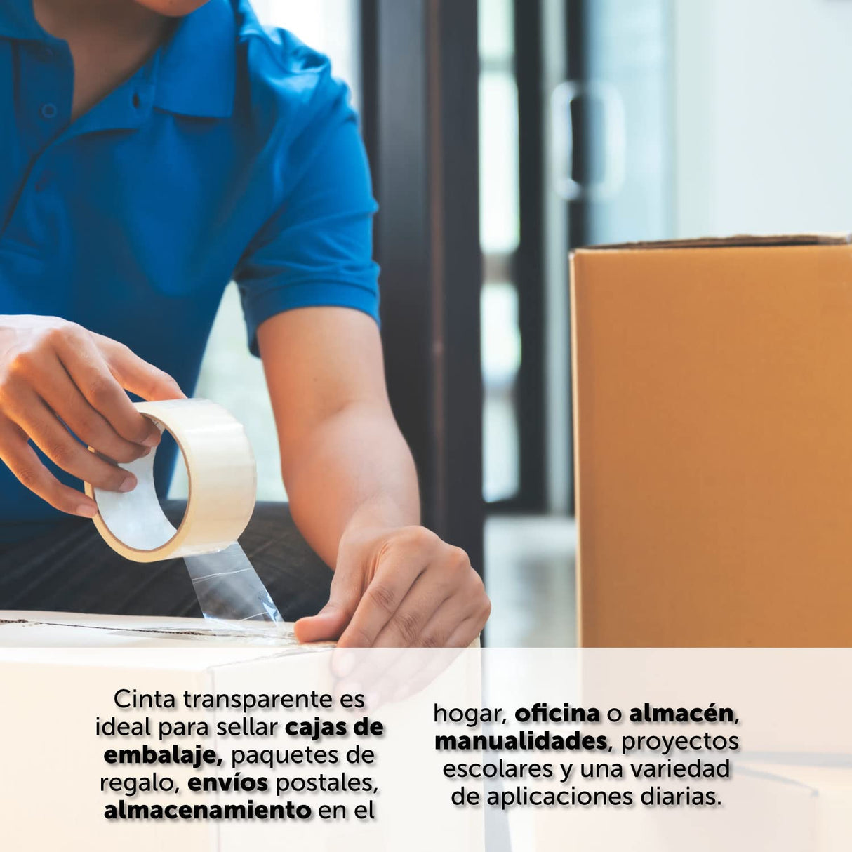 m-office Cinta Adhesiva Transparente, Cinta de Embalar Adhesiva para Embalaje de Cajas, Envíos, Mudanzas y Manualidades, Precinto Transparente Seguro y Resistente (48mmx120m, x48)