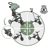 Tricycle Globber Explorer 4 en 1 Evolutif et Pliable Vert Olive