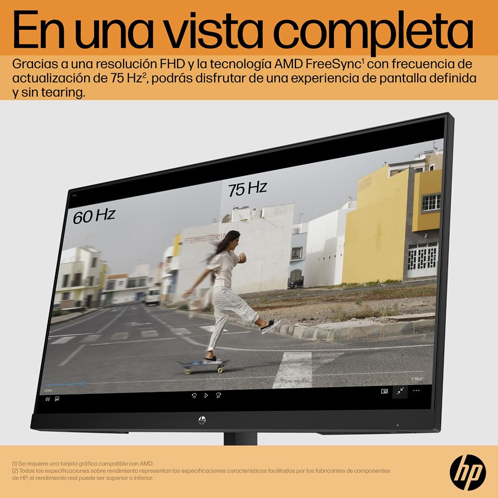 HP V27i G5 Monitor de 27" FHD 16:9, Antirreflejo, Panel IPS 75Hz, Tiempo de Respuesta 5 ms, Inclinable, VESA 10x10 cm, AMD FreeSync, 250 Nits, Low Blue Light, Negro