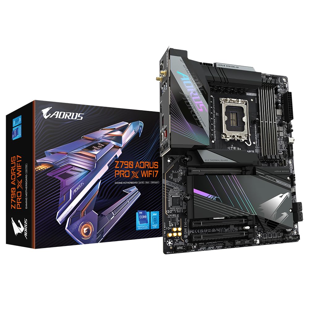 GIGABYTE Z790 AORUS Pro X WIFI7 Placa Base - Soporta CPUs Intel Core de 14ª generación, VRM de 18+1+2 Fases, hasta 8266MHz DDR5 (OC), 1xPCIe 5.0 + 4xPCIe 4.0 M.2, Wi-Fi 7, LAN de 5GbE, USB 3.2 Gen 2