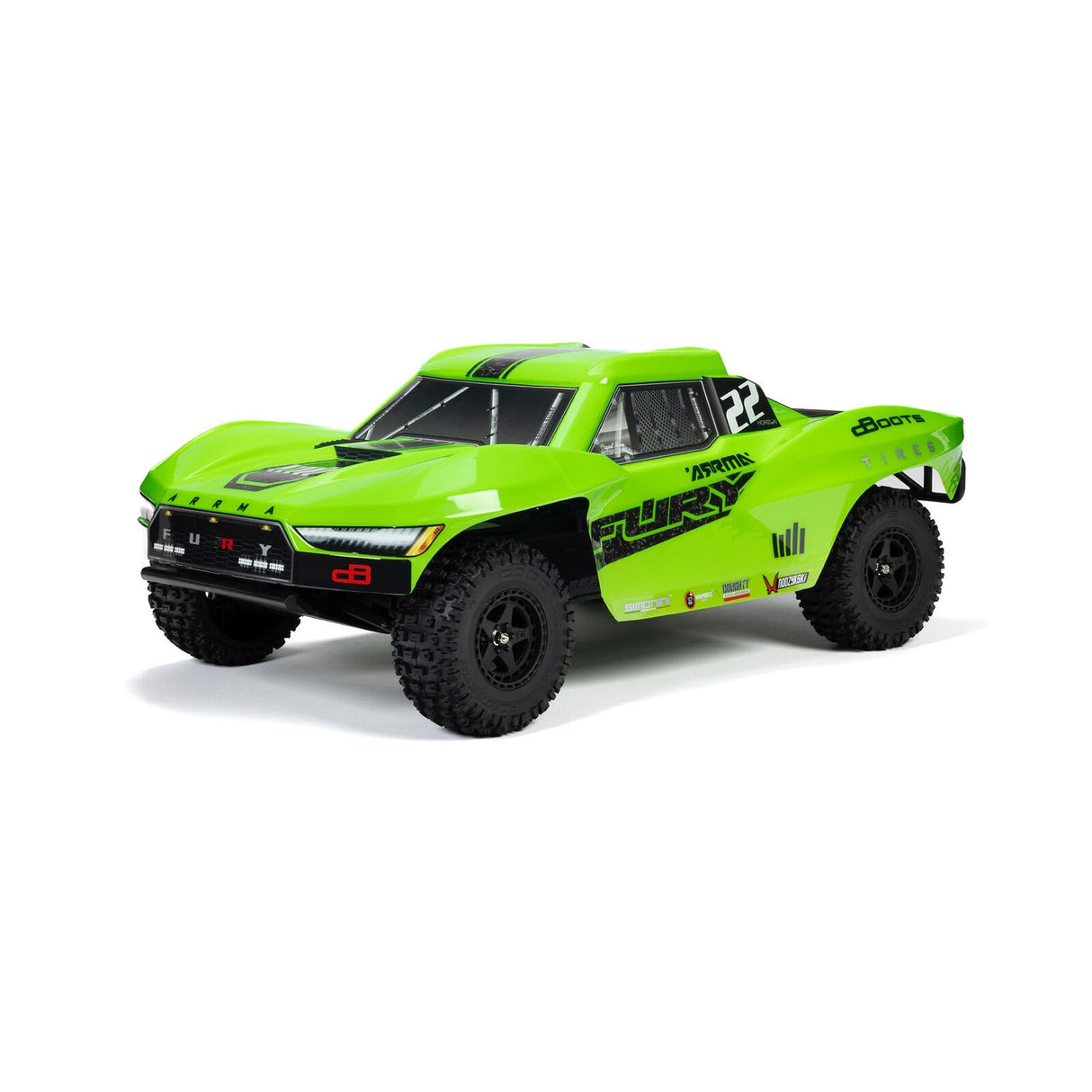 ARRMA Fury Mega 550 2WD Coche teledirigido 1/10 Short Course Truck, más de 30 km/h, actualizable, Incluye Accesorios, Verde ARA3221T1