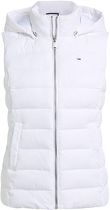 Tommy Jeans Chaleco Mujer Basic Hooded Vest con Capucha, Blanco (White), L