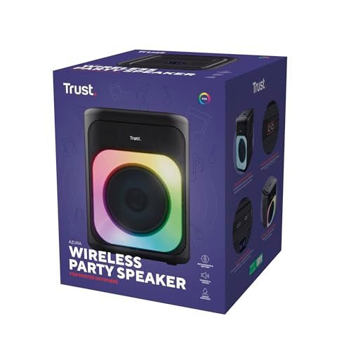 Trust Azura Altavoz Bluetooth Potente 100W para Fiestas, Altavoz Portátil Inalámbrico Luz LED RGB Intemperie IPX4, Altavoces Bluetooth Batería Recargable 11H, 2 Entradas de Micrófono Karaoke