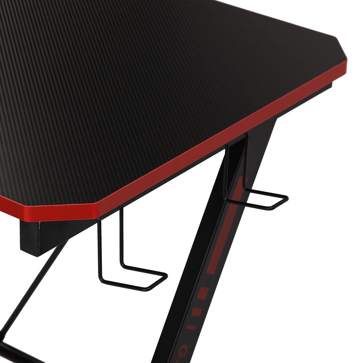 Versa Pablo Mesa Gaming para el Ordenador, Mesa para la Habitación o Estudio, Soporte Cascos y Bebida, Medidas (Al x L x An) 76 x 60 x 120 cm, Madera y Metal, Color Negro y Rojo