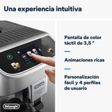 De'Longhi Magnifica Plus ECAM322.70.SB. Cafetera Superautomática con Sistema Leche LatteCrema Hot para Cappuccino Automático, 18 Recetas, Pantalla Táctil Color, Función Extra Shot, 1450W, Plata/Negro