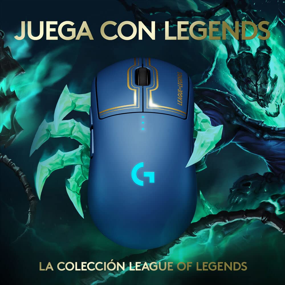 Logitech G PRO Ratón Inalámbrico para Gaming - LIGHTSPEED, Sensor HERO 25K, 25,600 DPI, RGB, 4-8 Botones Personalizables, Ambidiestro, Edición Oficial League of Legends - Azul
