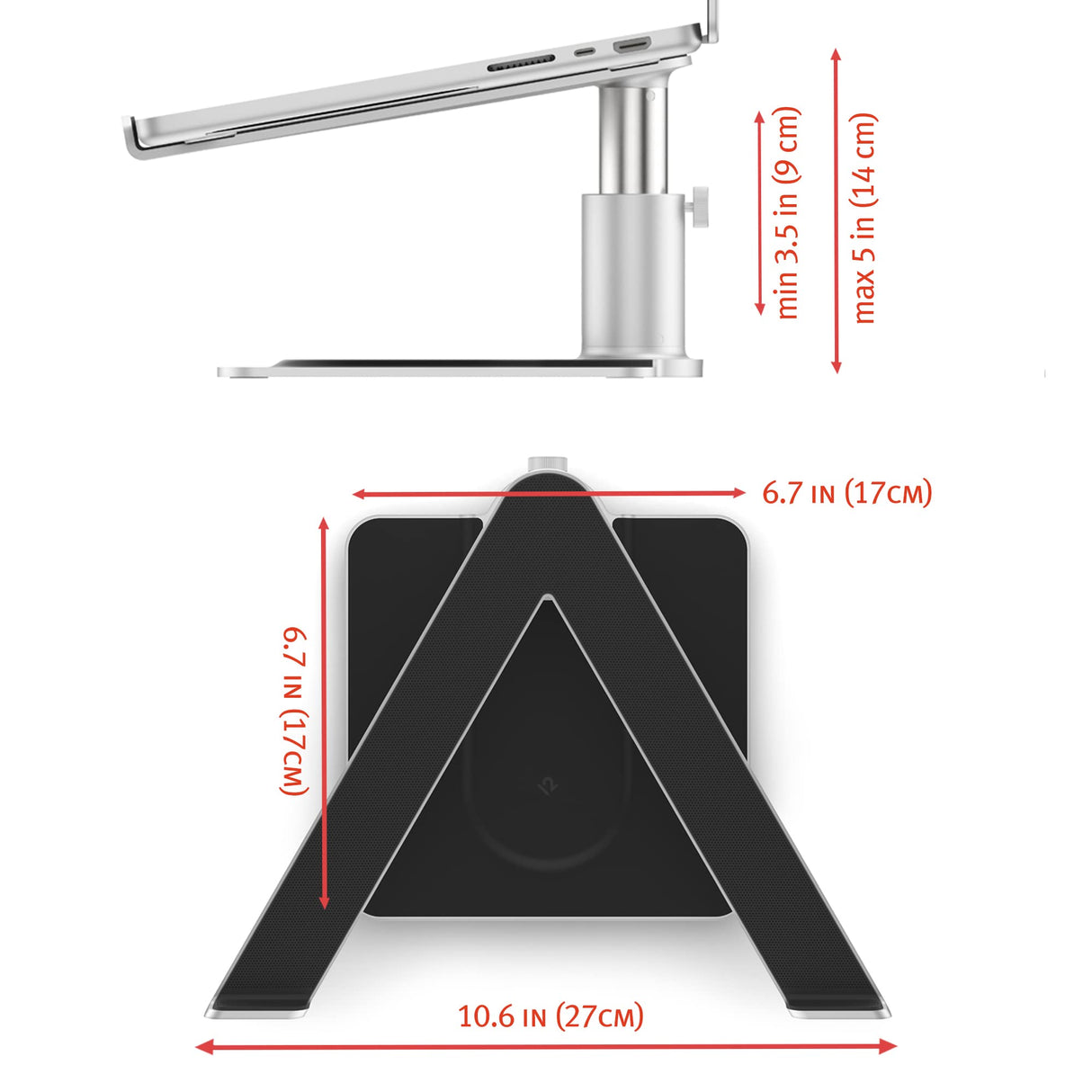 Twelve South HiRise Pro para portátiles y MacBooks, Soporte ergonómico y Ajustable en Altura con Base de Carga inalámbrica MagSafe (Plateado)