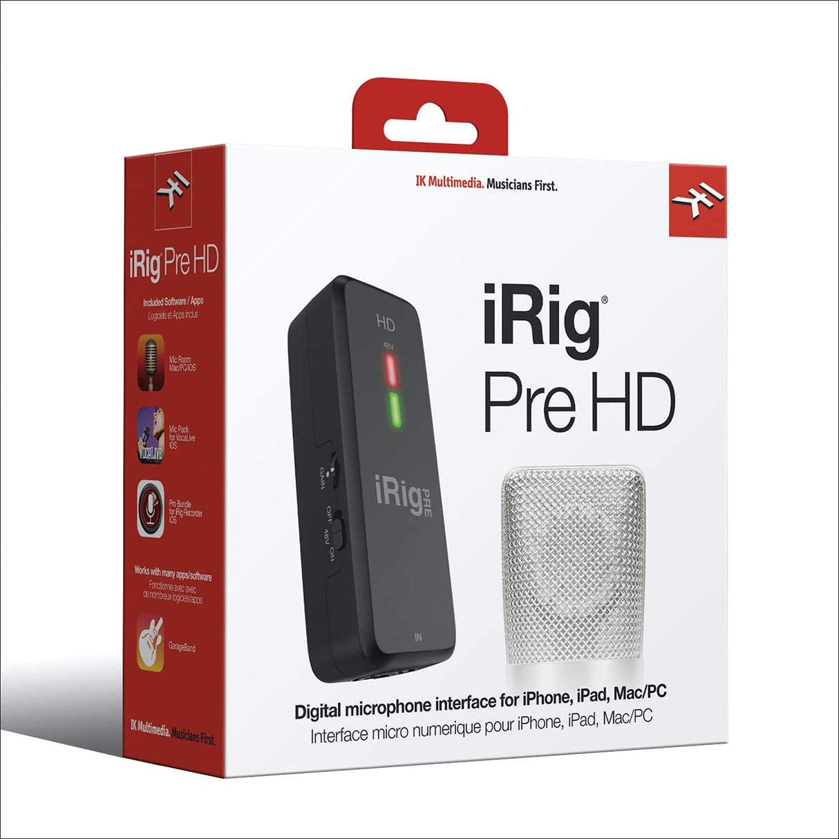 IK Multimedia Irig Pre HD - Interfaz Digital de Micrófono de Alta Definición con Preamplificador de Calidad de Estudio, Negro