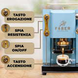 FABER COFFEE MACHINES | Modelo Pro Mini Deluxe | Cafetera monodosis ese 44 mm | | Prensacialda de latón ajustable (TURQUOISE)