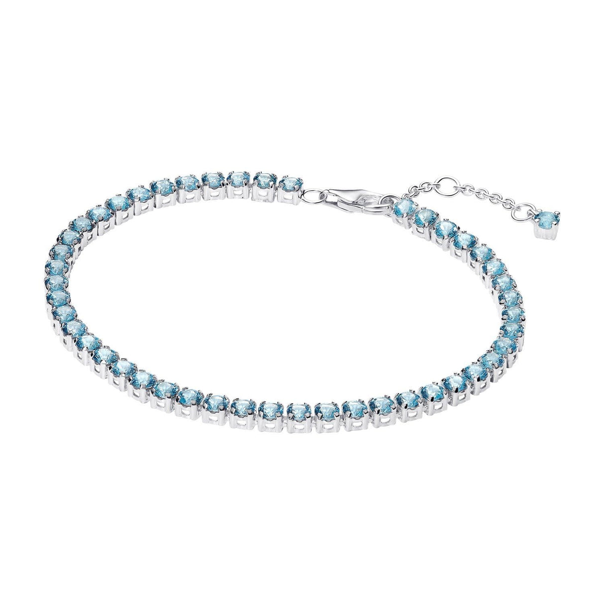 PANDORA Pulsera de tenis para mujer, azul claro, plata 591469C03, 591469C03-20, Plata de ley, Circonita cúbica