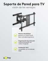 goobay 49746 Soporte de Pared para TV Pro FULLMOTION (XL) 43 a 100 Pulgadas (109-254 cm) Totalmente móvil, Giratorio/inclinable, 60 kg, estándar Vesa, Negro