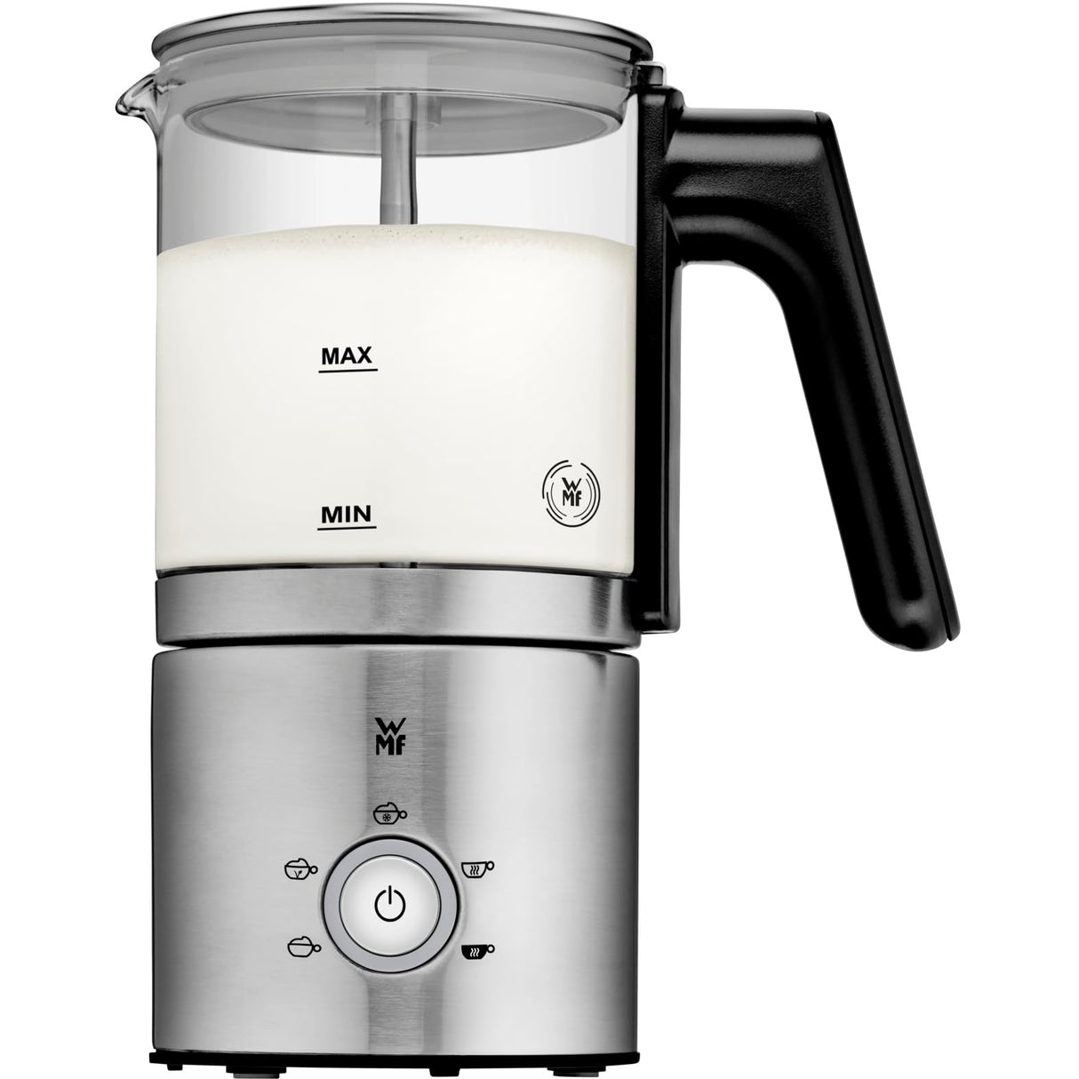 WMF Lono - Espumador de leche de cristal eléctrico, 150-250 ml, 650 W, batidora de frape, pantalla táctil, para espuma de leche caliente y fría, leche caliente, calentador de leche, cacao, chocolate