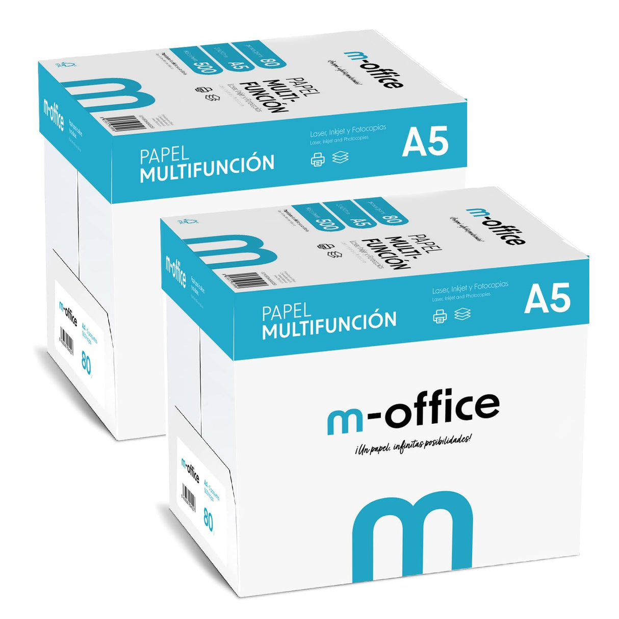 Paquete Folios A5 80gr, 10 Paquetes de 500 hojas, Papel Multifunción para Impresora Inkjet y Láser, Hojas A5 148 x 210 mm Ideales para la Oficina como para el Hogar · m-office (5000 hojas)