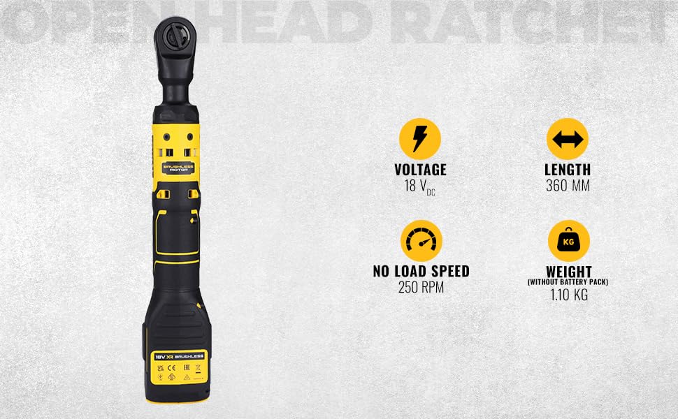 DeWalt DCF512N-XJ - Llave de carraca 18V XR, 1/2", Longitud total de 360 mm, Motor sin escobillas, 95 Nm, Luz LED, No incluye batería ni cargador