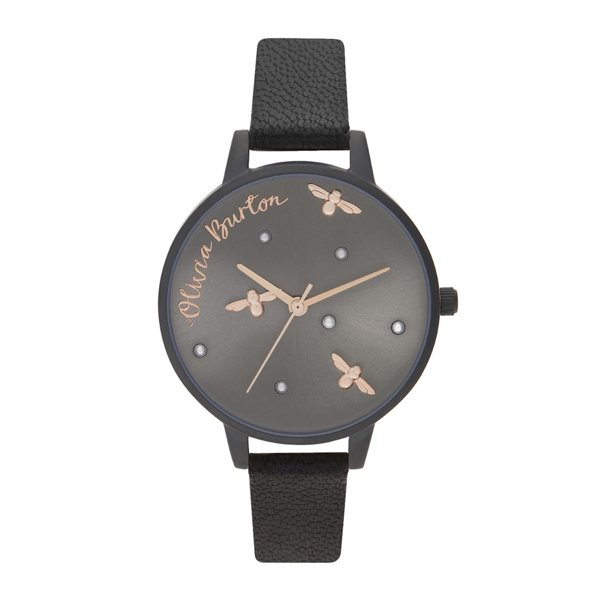 Olivia Burton Reloj Analógico de Cuarzo para Mujer con Correa en Piel Negro - OB16PQ02