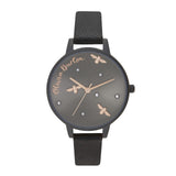 Olivia Burton Reloj Analógico de Cuarzo para Mujer con Correa en Piel Negro - OB16PQ02