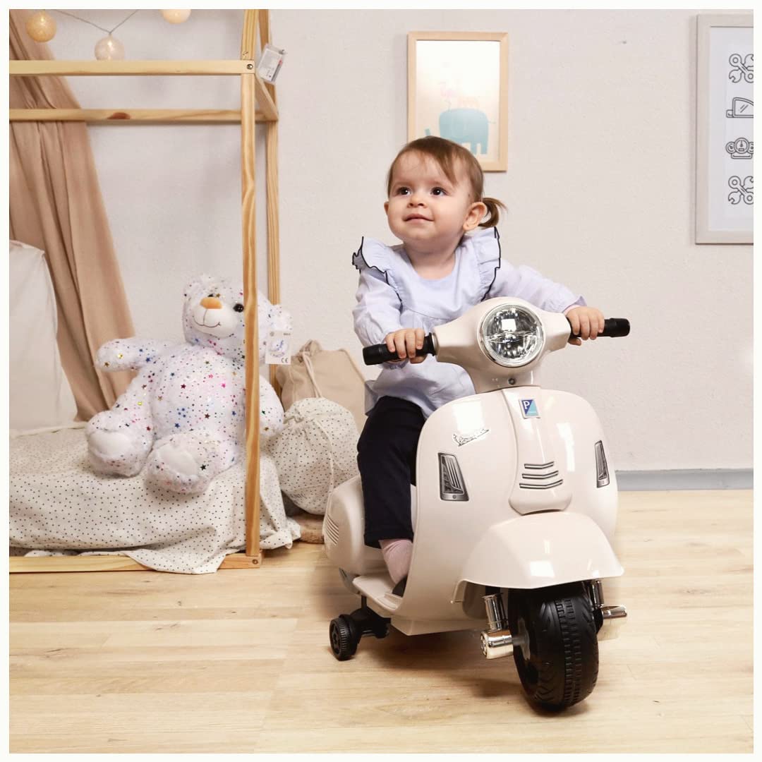 TURBO CHALLENGE - Vespa GTS - Portador Eléctrico - 119150 - Scooter - Blanco - Listo para Rodar - Máximo 25Kg - Plástico - Baterías Recargables - A Partir de 24 Meses