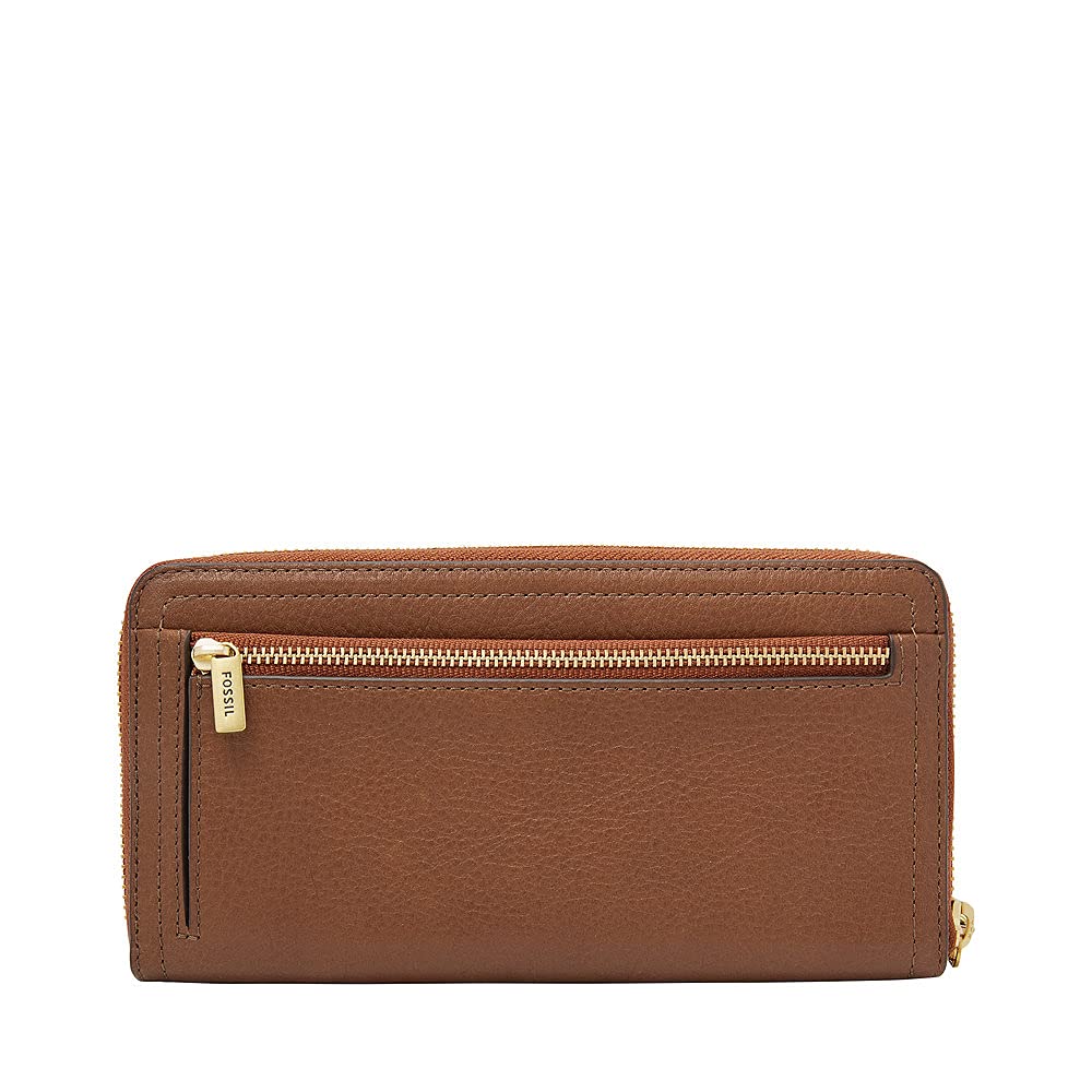 Fossil Billetero para Mujer Logan, Bolso con cremallera de PU y PVC marrón 19,7 cm largo x 1,9 cm ancho x 10,2 cm alto SL7831200