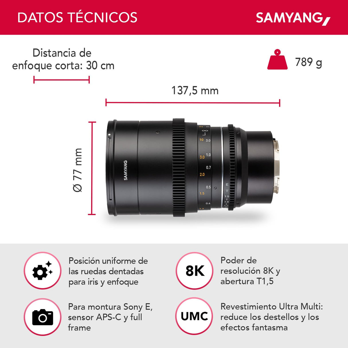Samyang SA1613 - Lentes de Cámara Compatibles con 35MM T 1.5 MK2 Sony E, Negro