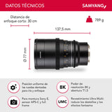 Samyang SA1613 - Lentes de Cámara Compatibles con 35MM T 1.5 MK2 Sony E, Negro