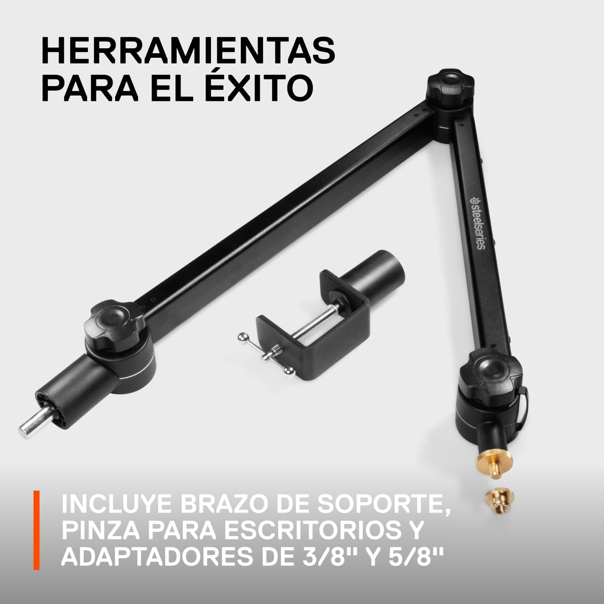 SteelSeries Alias/Alias Pro brazo de soporte — para gaming, streaming y podcast — rotación de 360° — pinza para escritorios — con diseño de tijeras plegables — adaptadores de 3/8" y 5/8"