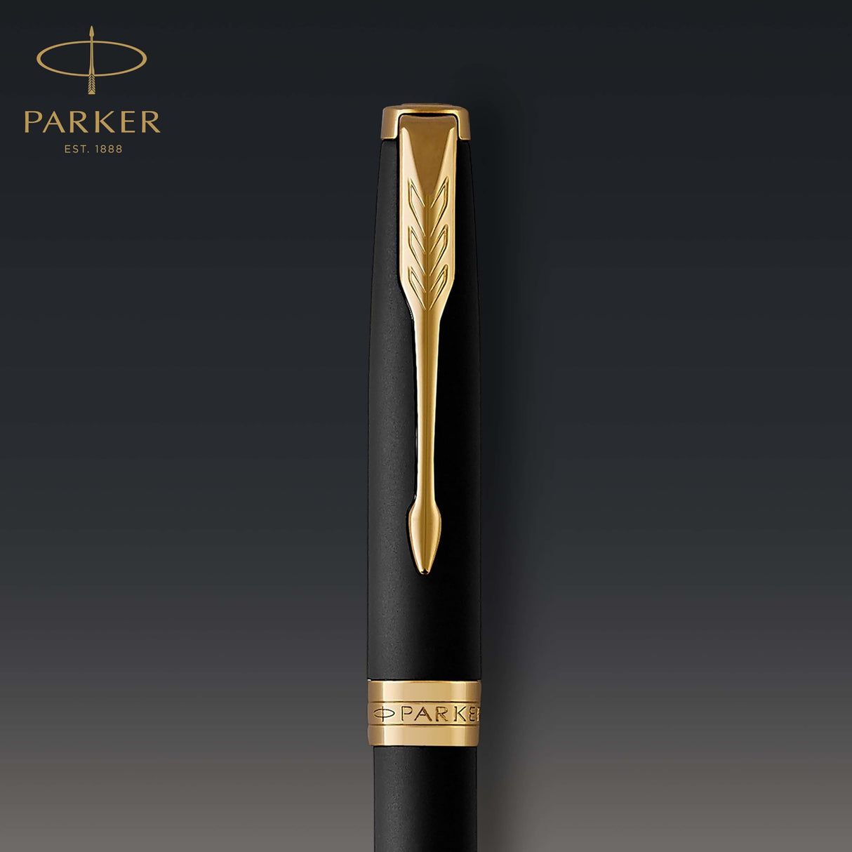 Parker Sonnet bolígrafo | lacado en negro mate con adorno dorado | punta media | en estuche de regalo