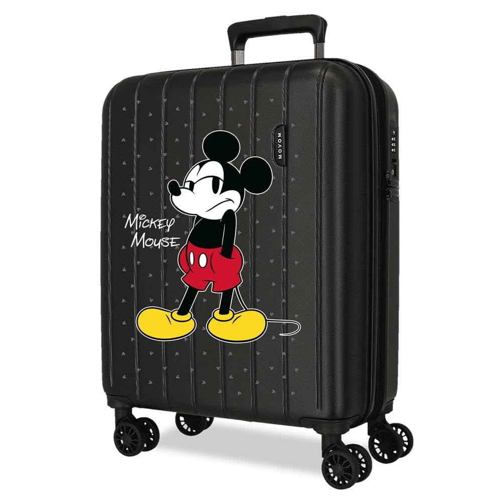 Joumma Disney Mickey Waiting Maleta de Cabina Negro 40x55x20 cms rígida 2,8 kgs Cierre TSA Integrado ABS 2,8 kgs 37L Extensible Equipaje de Mano