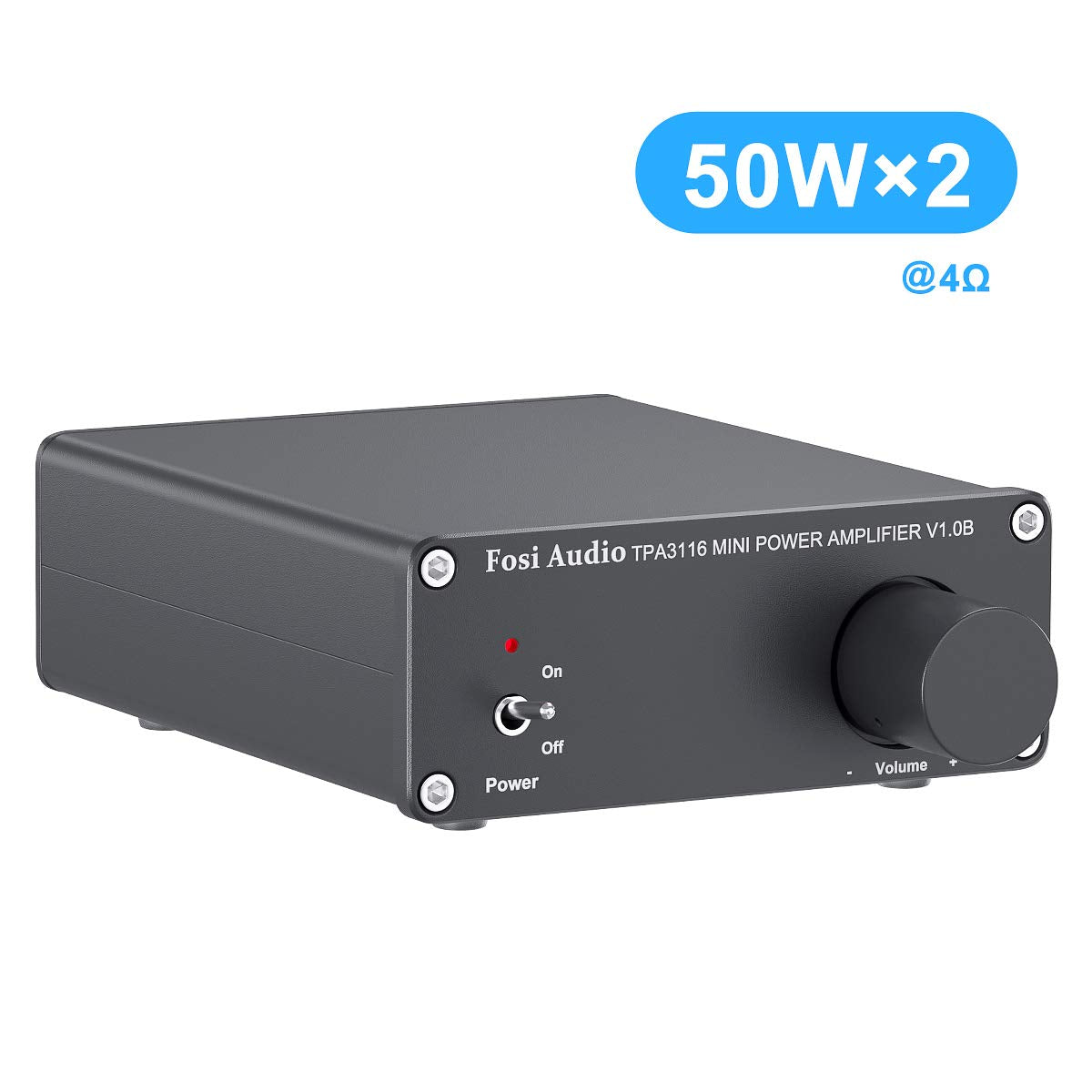 Fosi Audio V1.0B Altavoz Amplificador Estéreo 50W x 2, Amplificador de Audio de 2 Canales Mini HiFi Clase D Integrado TPA3116 con Fuente de Alimentación de 19V, 4.74A