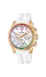 Festina Reloj Mujer F20611/2 Boyfriend Collection Caja de Acero Inoxidable 316l Rosa Correa de Caucho Blanco