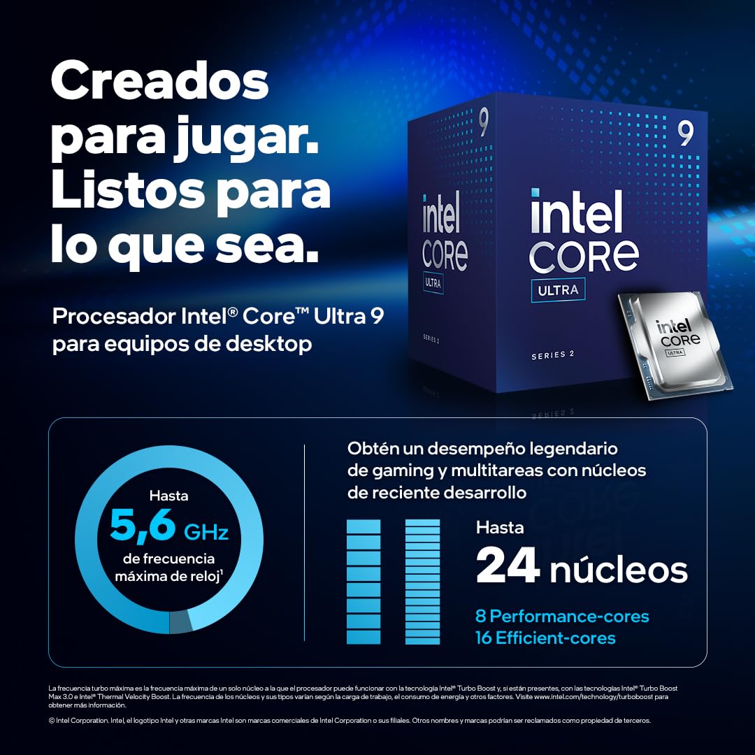 Intel Core Ultra 9 procesador para Equipos de sobremesa 285, 24 núcleos (8 P-Cores + 16 E-Cores) hasta 5.6 GHz