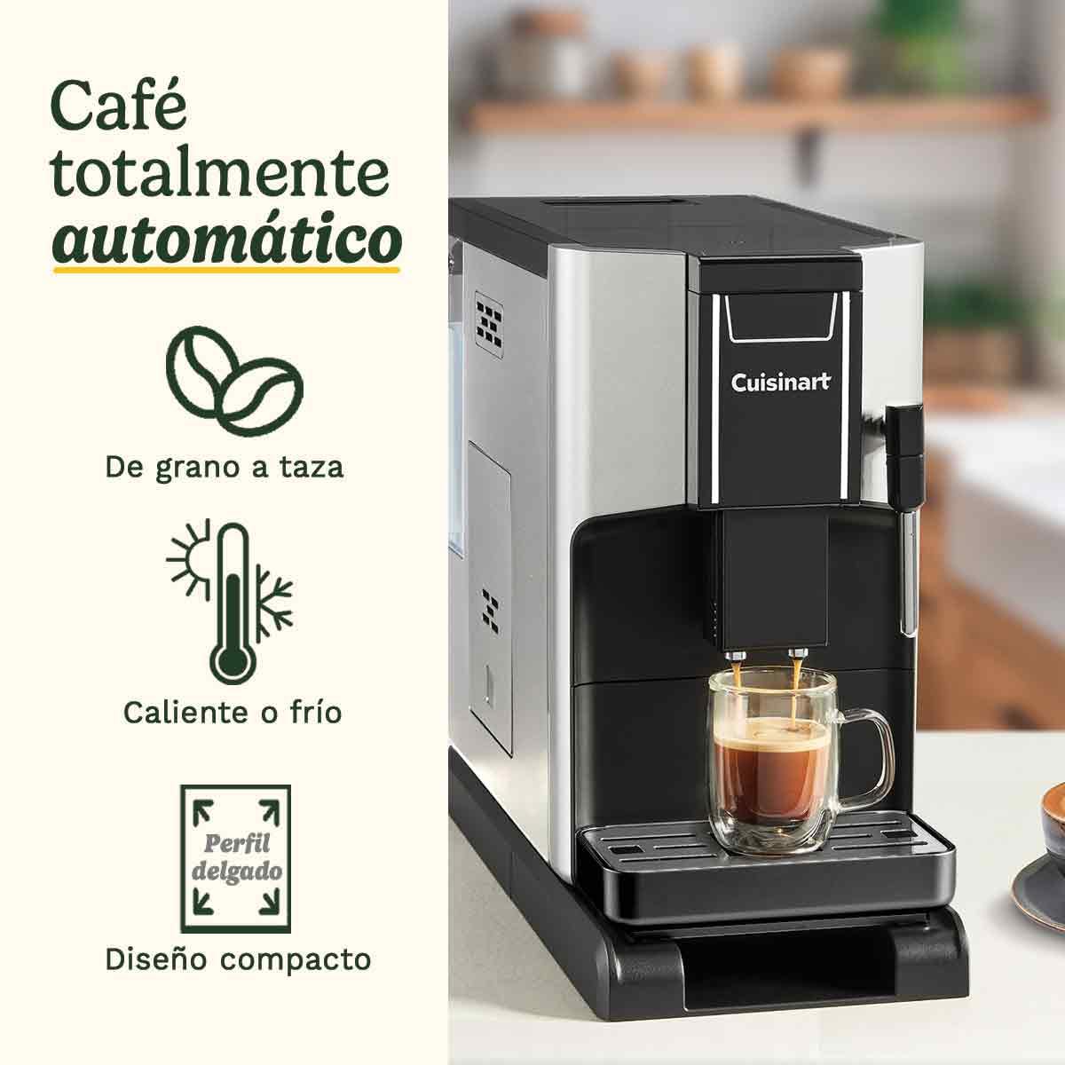 CUISINART Máquina de Café Automática;4 cafés con un toque: Espresso, Americano, Cold Brew;Espumador integrado;Grano a taza;Base ajustable;Botón de Favoritos, Gris