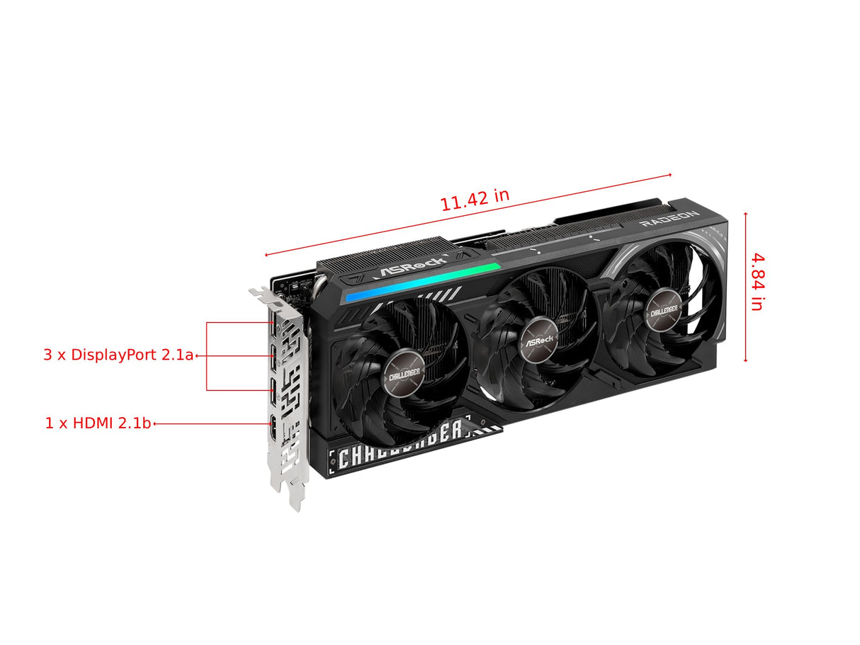 ASRock Radeon RX 9070 XT Challenger - Tarjeta gráfica OC de 16 GB, Arquitectura AMD RDNA 4, Reloj Boost de 2970 MHz, GDDR6 de 16 GB, PCIe 5.0, DisplayPort 2.1a, HDMI 2.1b, refrigeración de Triple
