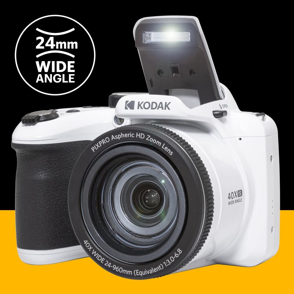 KODAK Pack Bridge Digital Pixpro Astro Zoom AZ405 + Tarjeta SDHC Kodak Ultra High Speed U1 32GB - Cámara Digital 20 MP, Zoom 40X, Gran Angular, LCD, Video Full HD 1080p, OIS, Pilas AA - Blanco