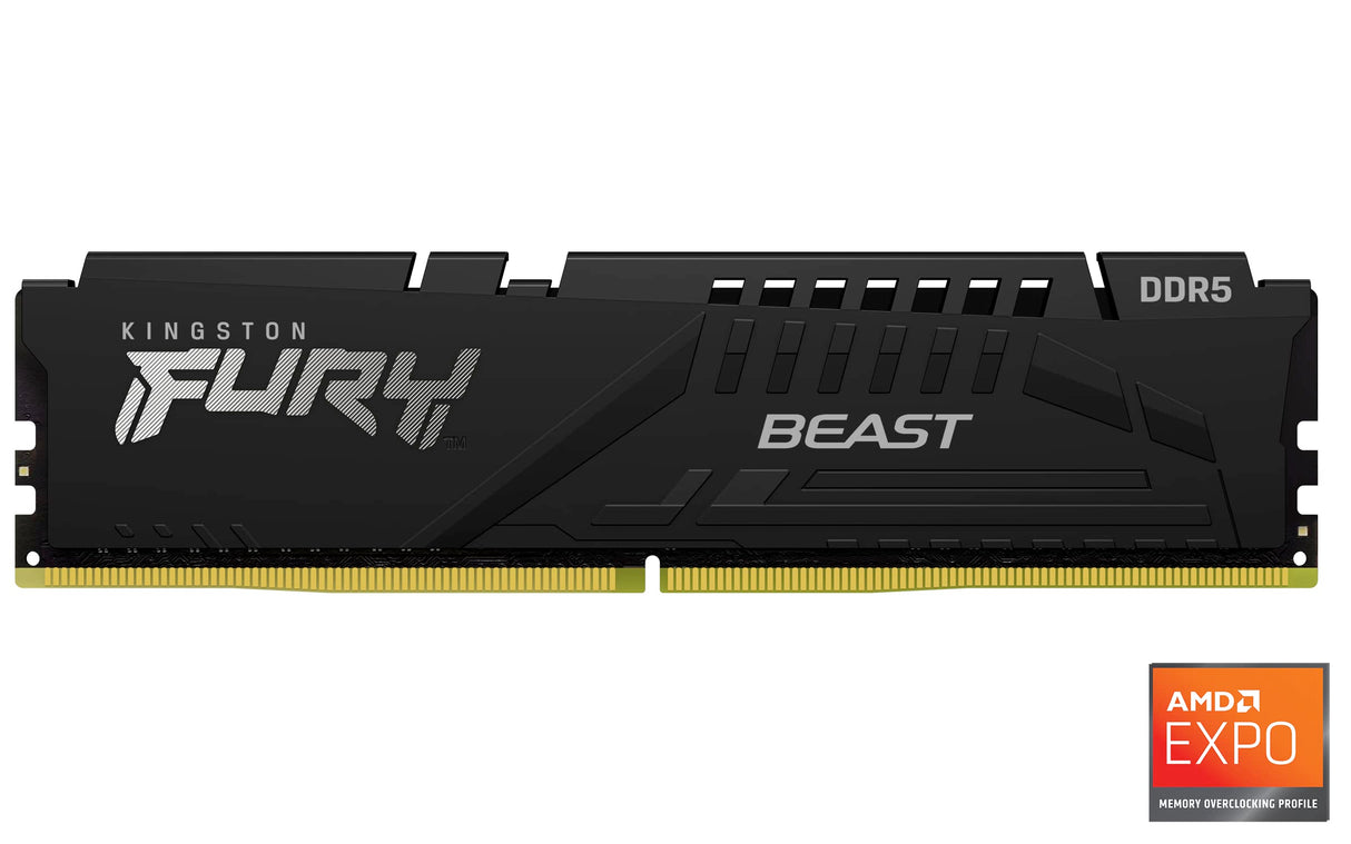 Kingston Fury Beast Negro DDR5 128GB (2x64GB) 5600MT/s CL40 DIMM Memoria Gamer para Ordenadores de sobremesa Kit de 2 AMD Expo e Intel XMP - KF556C40BBK2-128