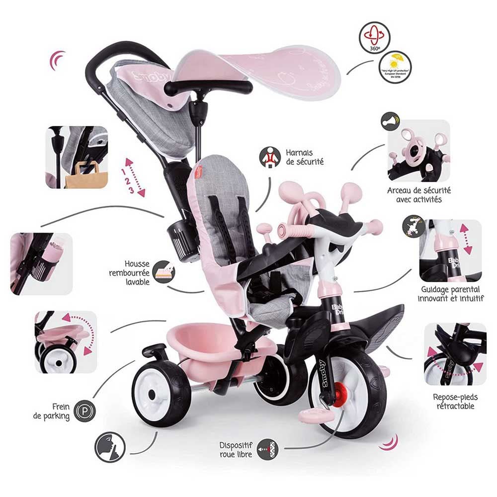 Smoby- Triciclo Baby Driver Confort Rosa (741501)