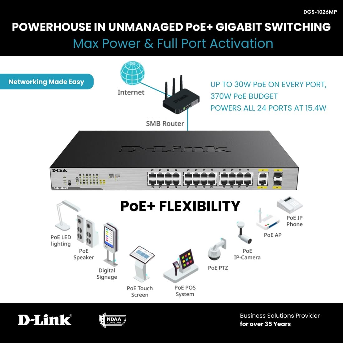 D-Link DGS-1026MP - Switch 24XGB PoE+ 2XSFP