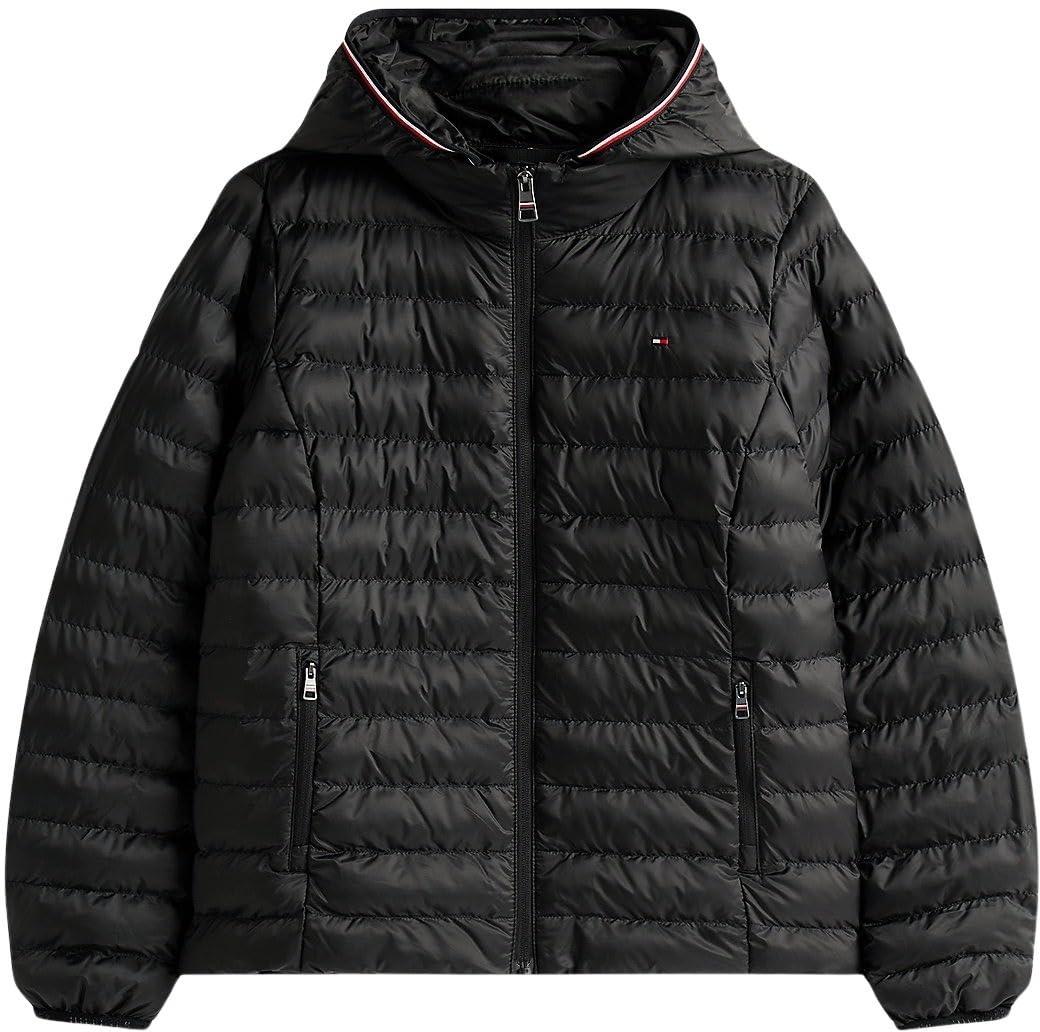 Tommy Hilfiger Cazadora de plumas Mujer Padded Global Stripe Jacket con capucha, Negro (Black), XXL