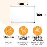 OFITURIA® Pizarra Blanca Magnética Lacada Con Marco De Aluminio Resistente Fácil De Borrar En Seco, Medida 180x100 cm