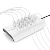 Belkin Rockstar - Cargador de 10 Puertos USB-A, Carga rápida de 2.4 A por Puerto, protección contra sobretensiones integrada, Color Blanco