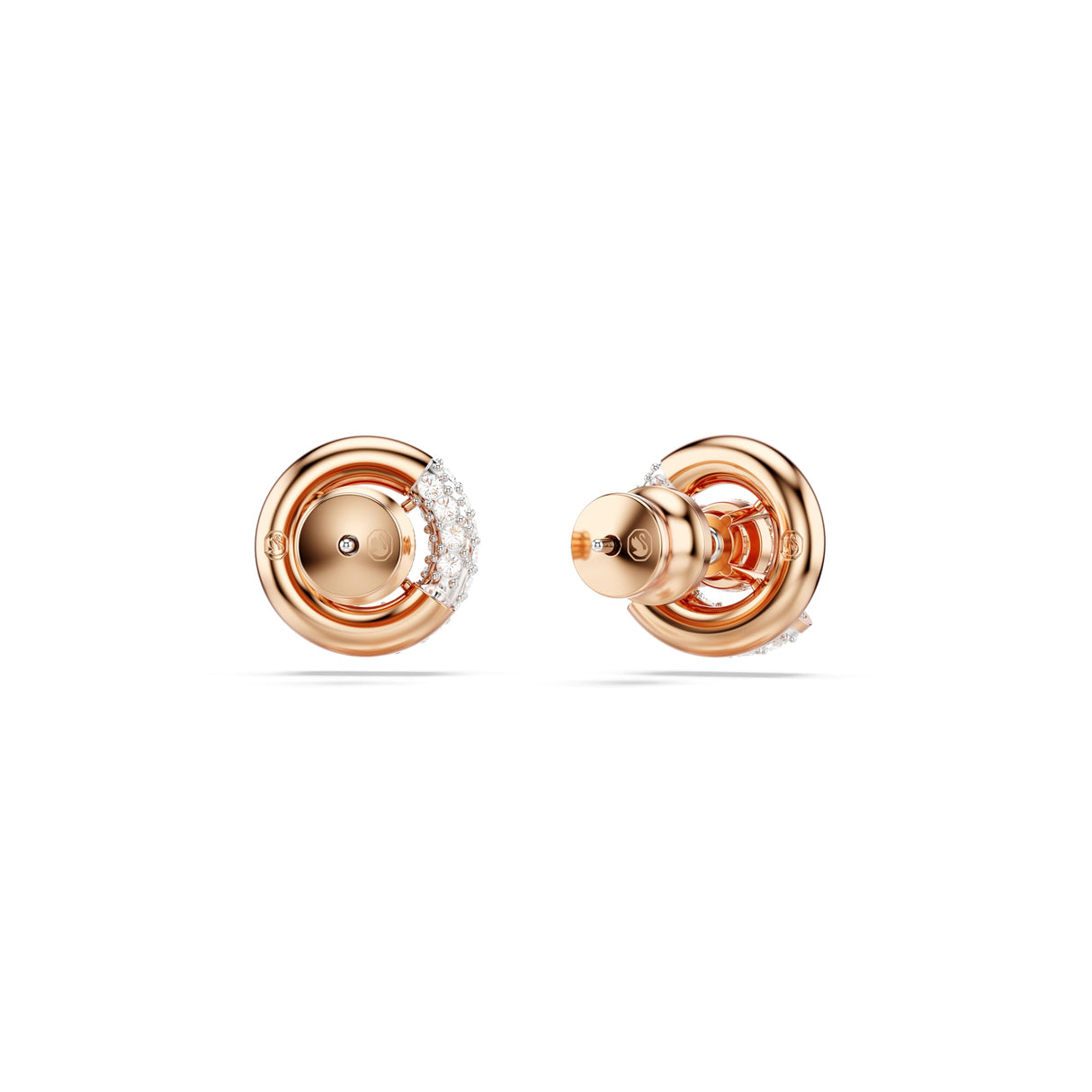 Swarovski Pendientes de botón Dextera, Talla redonda, Blancos, Baño tono oro rosa