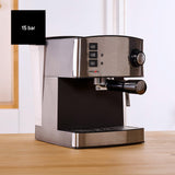 Minimoka - Cafetera espresso | 2 cacillos para 1 o 2 cafés | 15 bar | 850W | Vaporizador | 1.6L | Café molido o monodosis | Bandeja calienta tazas | Filtro Extra Cream | Inox