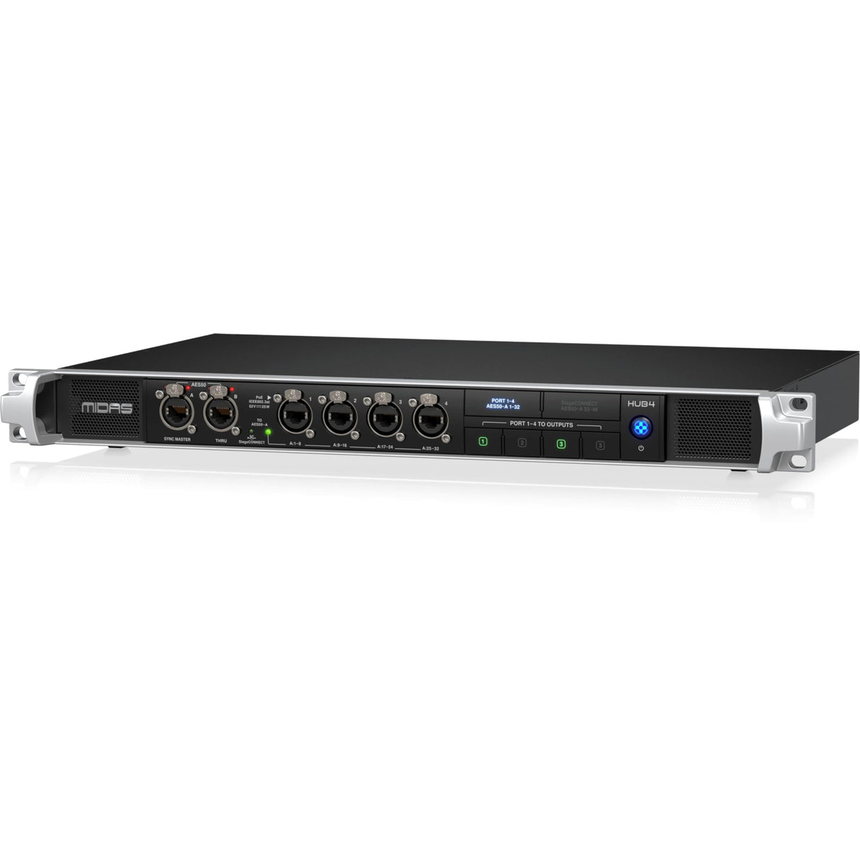 Concentrador de sistema de monitor Midas HUB4 con 4 puertos PoE para mezcladores personales o cajas de escenario compatibles, entrada y salida AES50 de 48/44,1 kHz