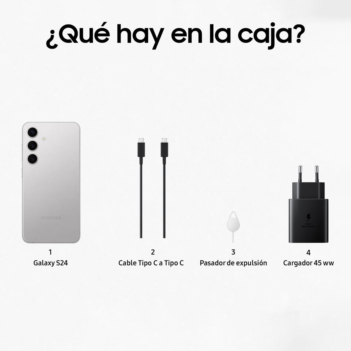 Samsung Galaxy S24 y Cargador 45W, Teléfono Móvil con IA, Smartphone Android, 8 GB RAM, 128 GB Almacenamiento, Cámara 50MP, Batería Larga Duración, Gris Marble (Versión Española)