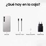Samsung Galaxy S24 y Cargador 45W, Teléfono Móvil con IA, Smartphone Android, 8 GB RAM, 128 GB Almacenamiento, Cámara 50MP, Batería Larga Duración, Gris Marble (Versión Española)