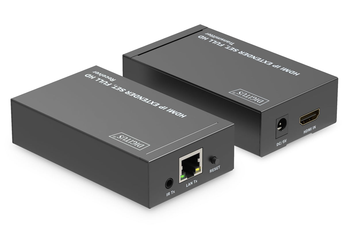 DIGITUS DS-55517 Extensor HDMI/Divisor HDMI - Full HD 1080p 60 Hz - 120 m por cable LAN/Ilimitado por Ethernet (apto para IP) - Set: Transmisor y Receptor - HDCP 1.3
