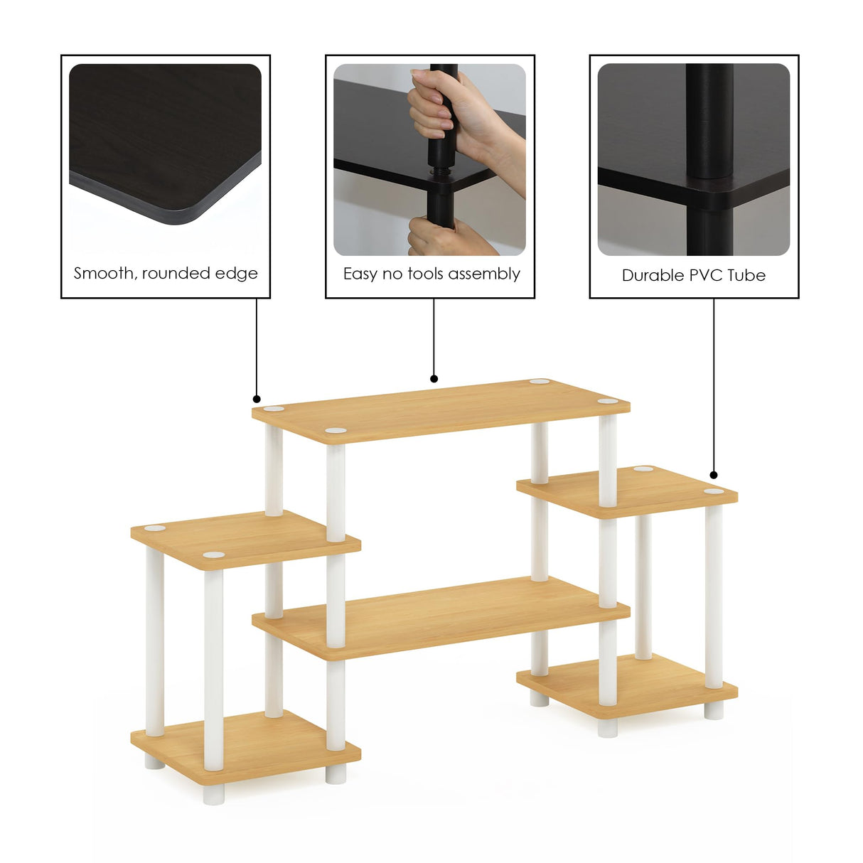 Furinno Turn-N-Tube No Tools Entertainment Center, Beech/White