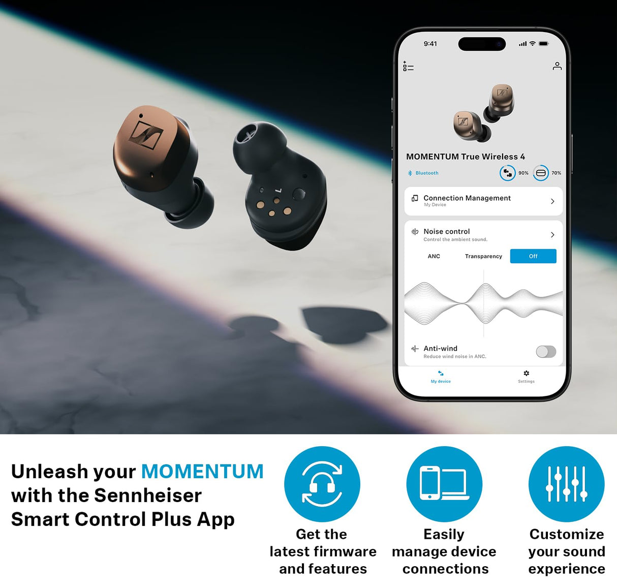 Sennheiser Consumer Audio MOMENTUM True Wireless 4 - Auriculares inteligentes con Bluetooth 5.4, sonido nítido, diseño cómodo, duración de la batería de 30 horas, ANC adaptativo, LE y Auracast, blanco