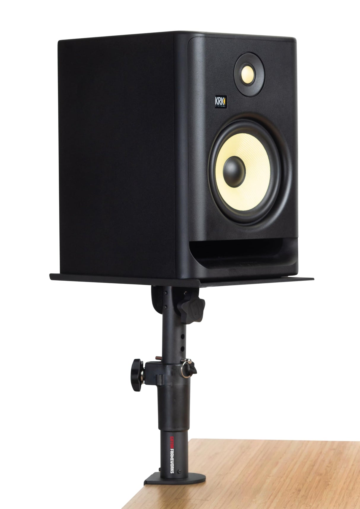 Gator Frameworks Soportes de escritorio con pinza para monitor de estudio y altavoz con superficie acolchada de espuma EVA, ángulo ajustable de 0° a 15° - Juego de 2 (GFWSPKSTMNDSKCMP)