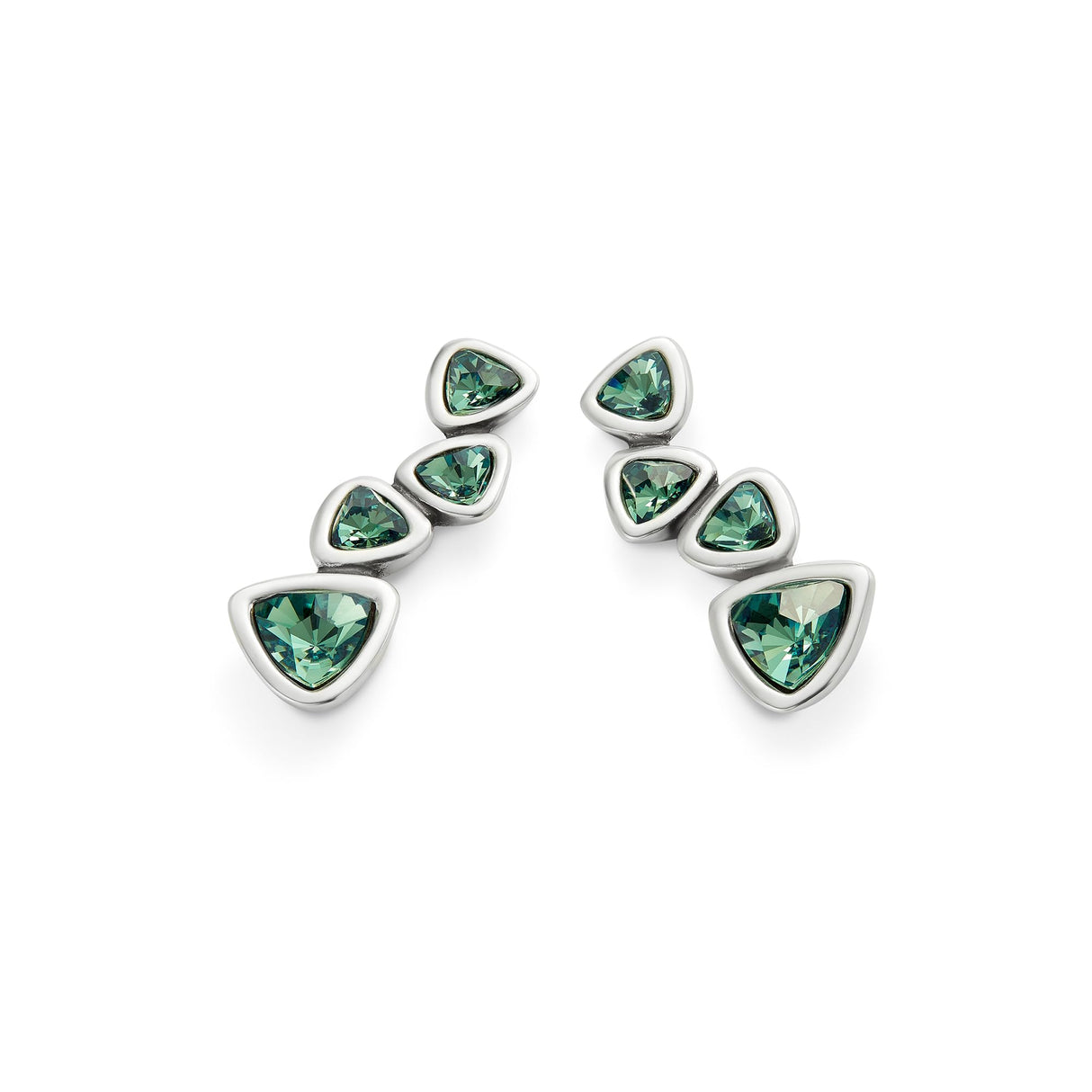 Uno de 50 | Pendientes Largos | con Cuatro Cristales de Color Verde | Bañado en Plata de Ley | Joya Artesanal | Hecho en España